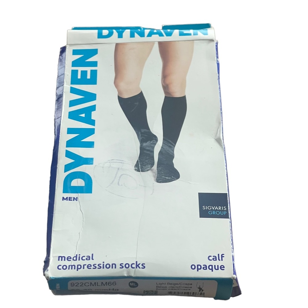 Dynaven Sigvaris Mens Calf-High Socks 20-30mmHg Medium Long Light Beige New Open
